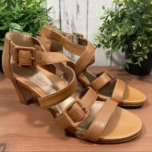 Dana Davis Tan Strappy Block Heel Sandals Made in Italy Size 7
